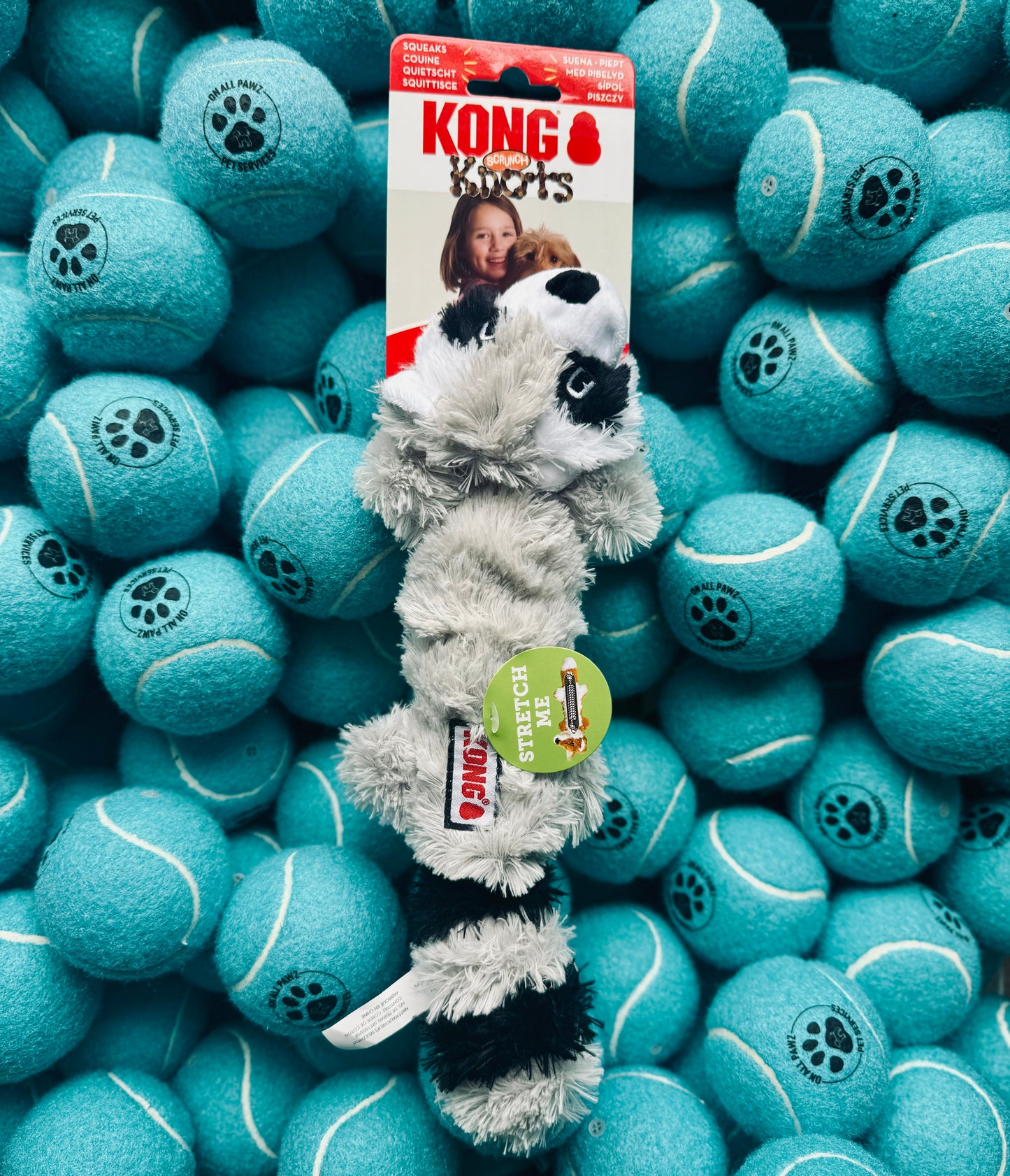 KONG Scrunch Knots Raccoon Small/Medium | Plush Rope Dog Toy with Knots & Squeaker