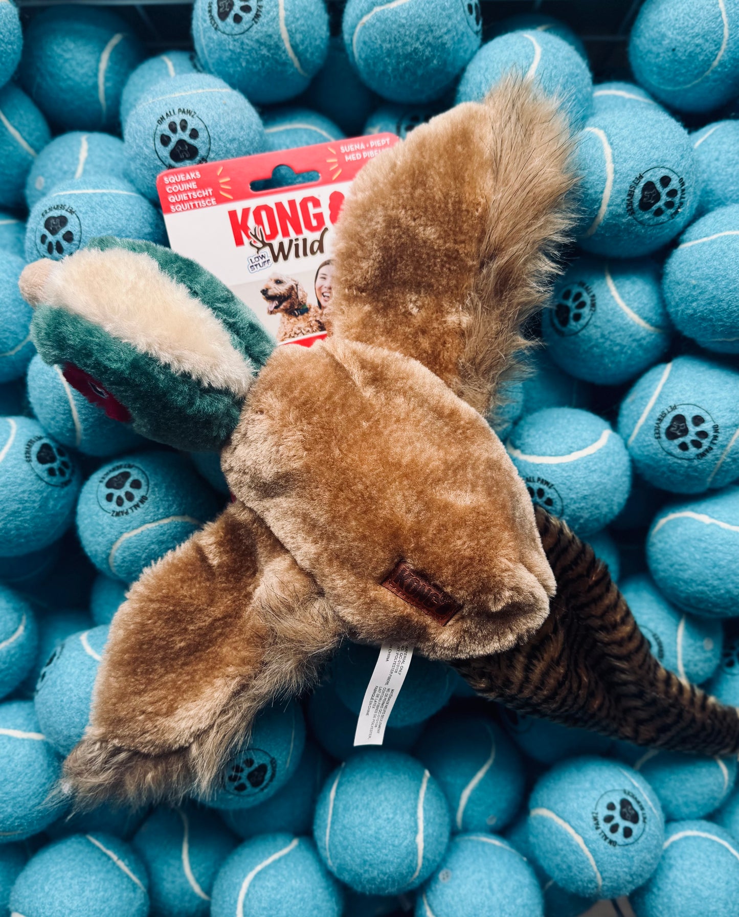 KONG Wild Low Stuff Pheasant | Plush Dog Toy with Squeakers & Minimal Stuffing