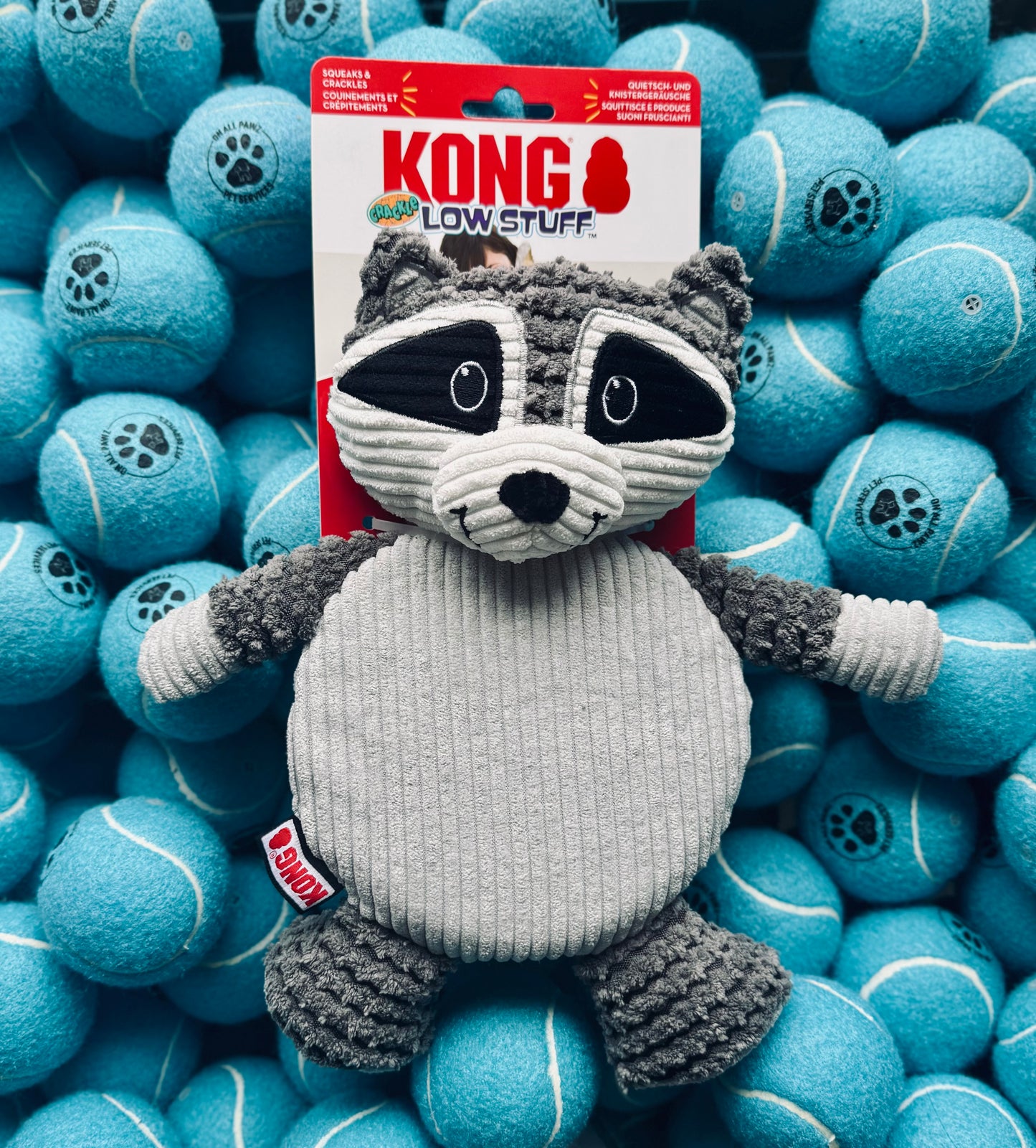 Kong Crackle Racoon | Durable Stuffing-Free Dog Toy with Rope Knots & Squeaker